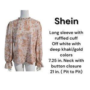 SHEIN Women's Cream and Gold Floral Blouse